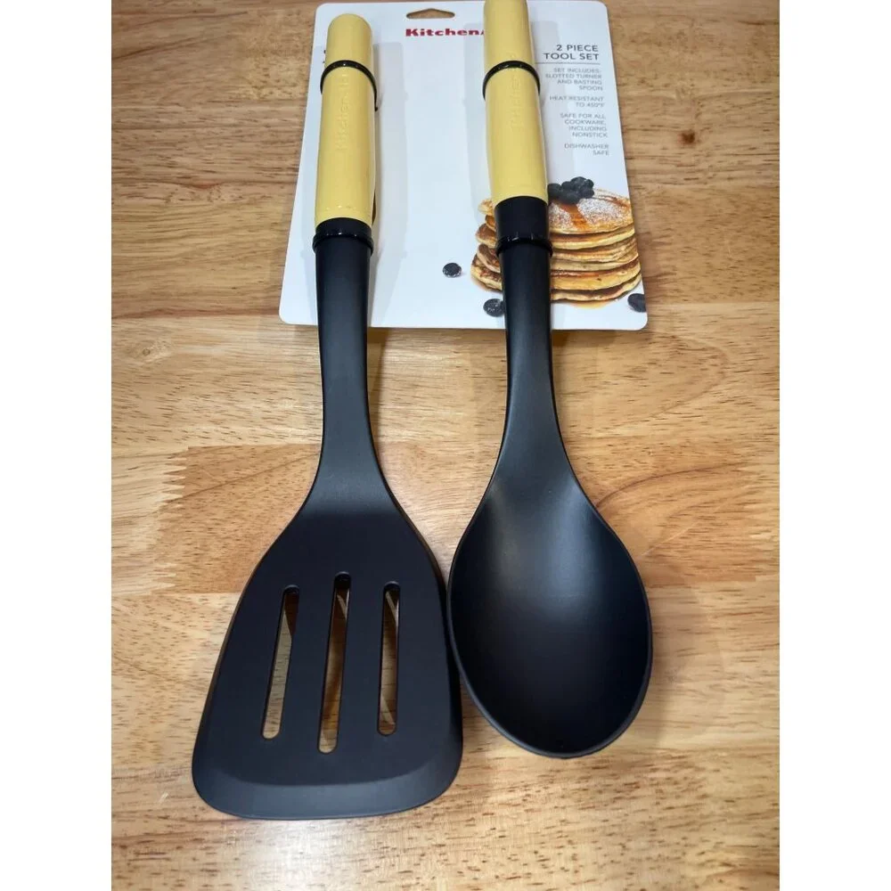 KITCHENAID Yellow Slotted Turner & Basting Spoon Model KQ360OHYLA VHTF 2Pc.NEW!